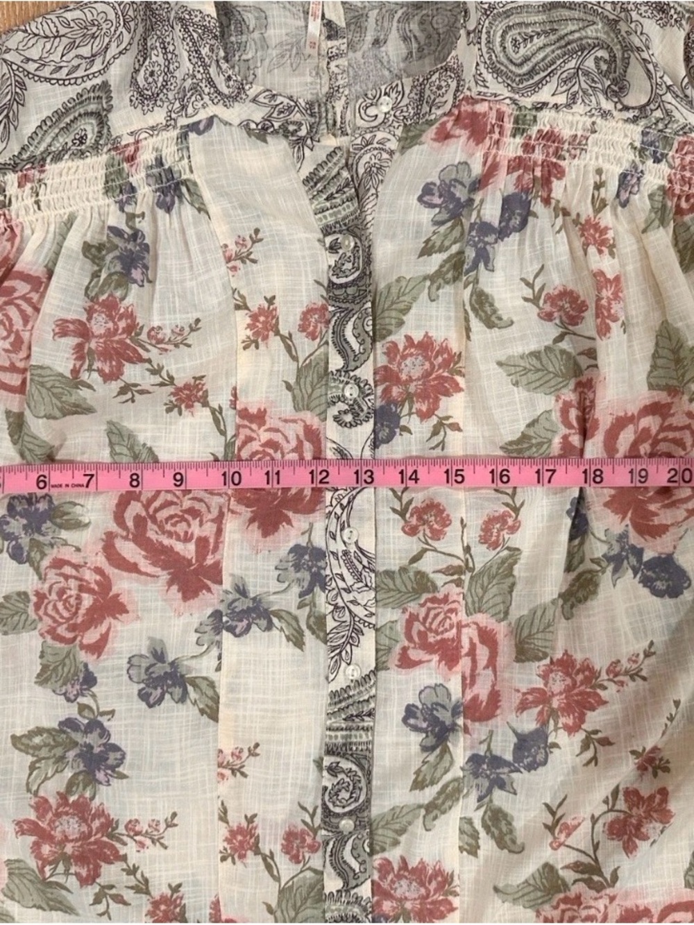 Free People Maraya floral button up cotton shirt puff sleeves beige XS - Picture 7 of 13